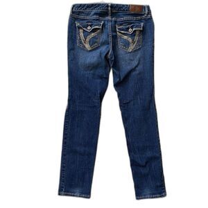 Y2K ARIYA Jeans Low Rise Embroidered Distressed Stretch Curvy Denim Womens 11 12